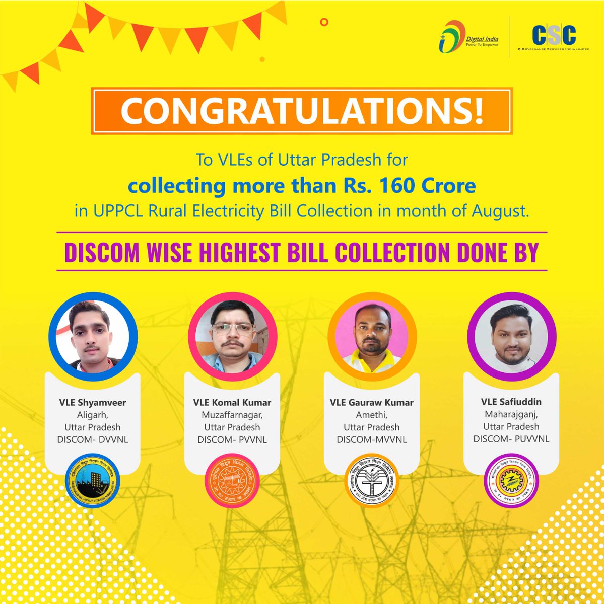 komalkumarinsan's tweet photo. District Manager @Sandeep29329836 @SunnyTo60841555 @rishabhmzn के सहयोग से @PVVNL को अगस्त महीने में  टॉप किया। @dintya15 @CSCegov_ @CSCUttarPradesh @pvvnlmzn https://t.co/CJRChrGQUw