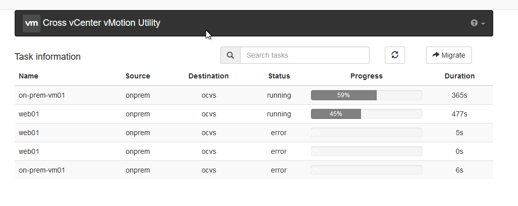 homelaber's tweet photo. Current status:
Testing the @VMware Fling Cross vCenter Workload Migration Utility to migrate VMs from on-prem to VMware running on @OracleCloud OCVS.
Awesome work @vladi_velikov @lamw https://t.co/mih78gd3MU
