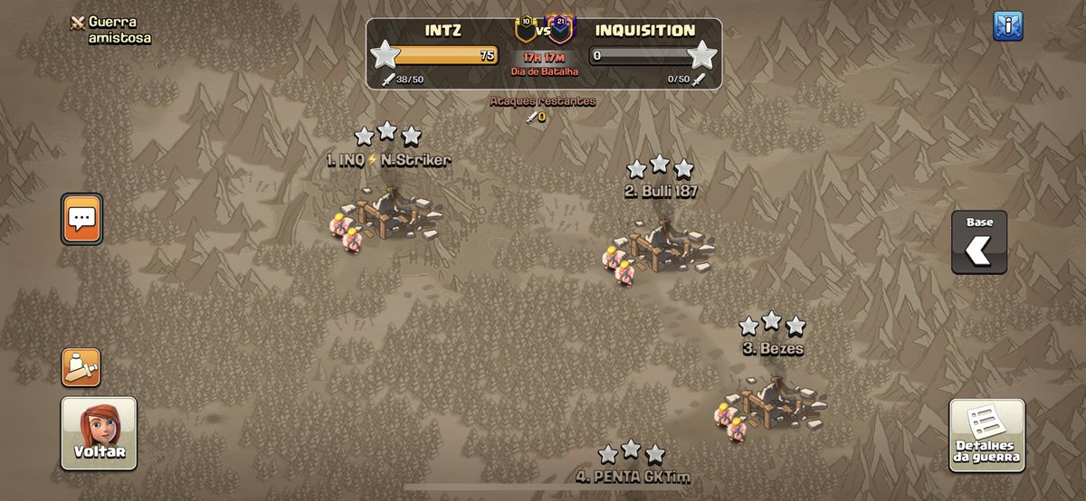 Primeira semana de <a href="/champwarleague/">Champions War League</a> 

4 horas planejando 🤟🏼

GG <a href="/inqclan/">INQUISITION</a>