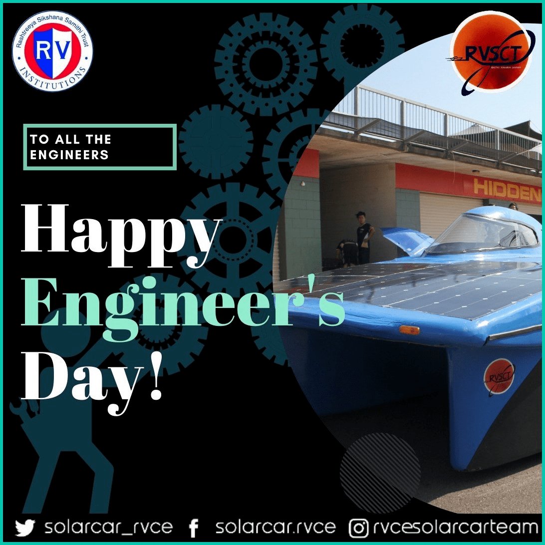 solarcar_rvce's tweet photo. Let's commemorate all the great engineers, their works and thank them for their commitment towards improvement of our Nation.

#racingtowardsinfinity #solarpower #solarcar #engineer #technology #EngineersDay2020 #innovation  #cleanenergy #sustainability #india #innovation #rvsct https://t.co/ZcStVUncNC