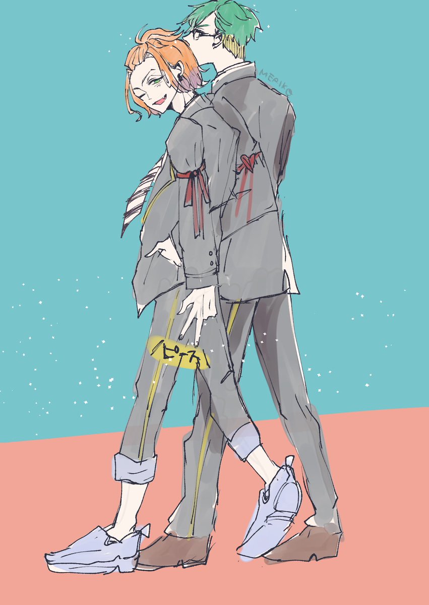 ツイステ ハッシュタグラブラブトレイくんとけーくんでマジカメに投稿してね 付き メリ子のイラスト