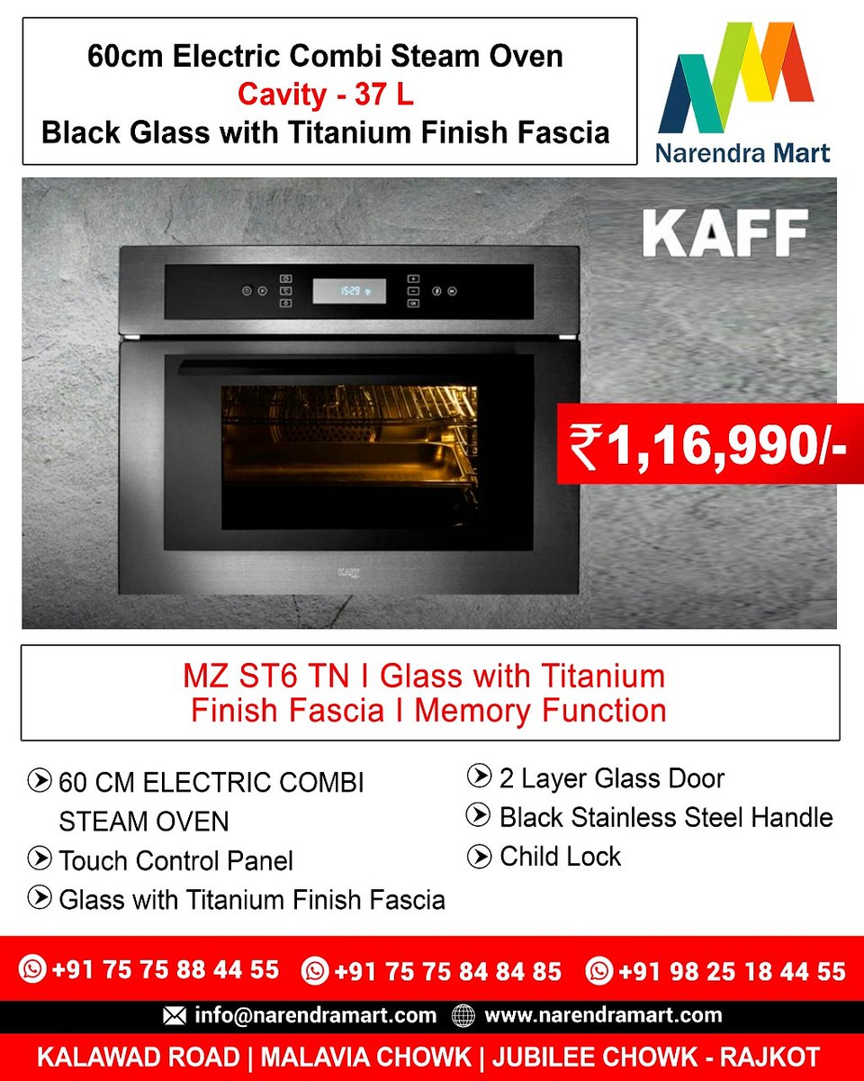 MartNarendra's tweet photo. 60cm Electric Combi Steam Oven
Cavity - 37 L
Black Glass with Titanium Finish Fascia

MZ ST6 TN I Glass with Titanium 
Finish Fascia I Memory Function

🎯 60 CM ELECTRIC COMBI STEAM OVEN
🎯 Touch Control Panel
🎯 Glass with Titanium Finish Fascia
🎯 2 Layer Glass Door https://t.co/0pQ0RyUEjf