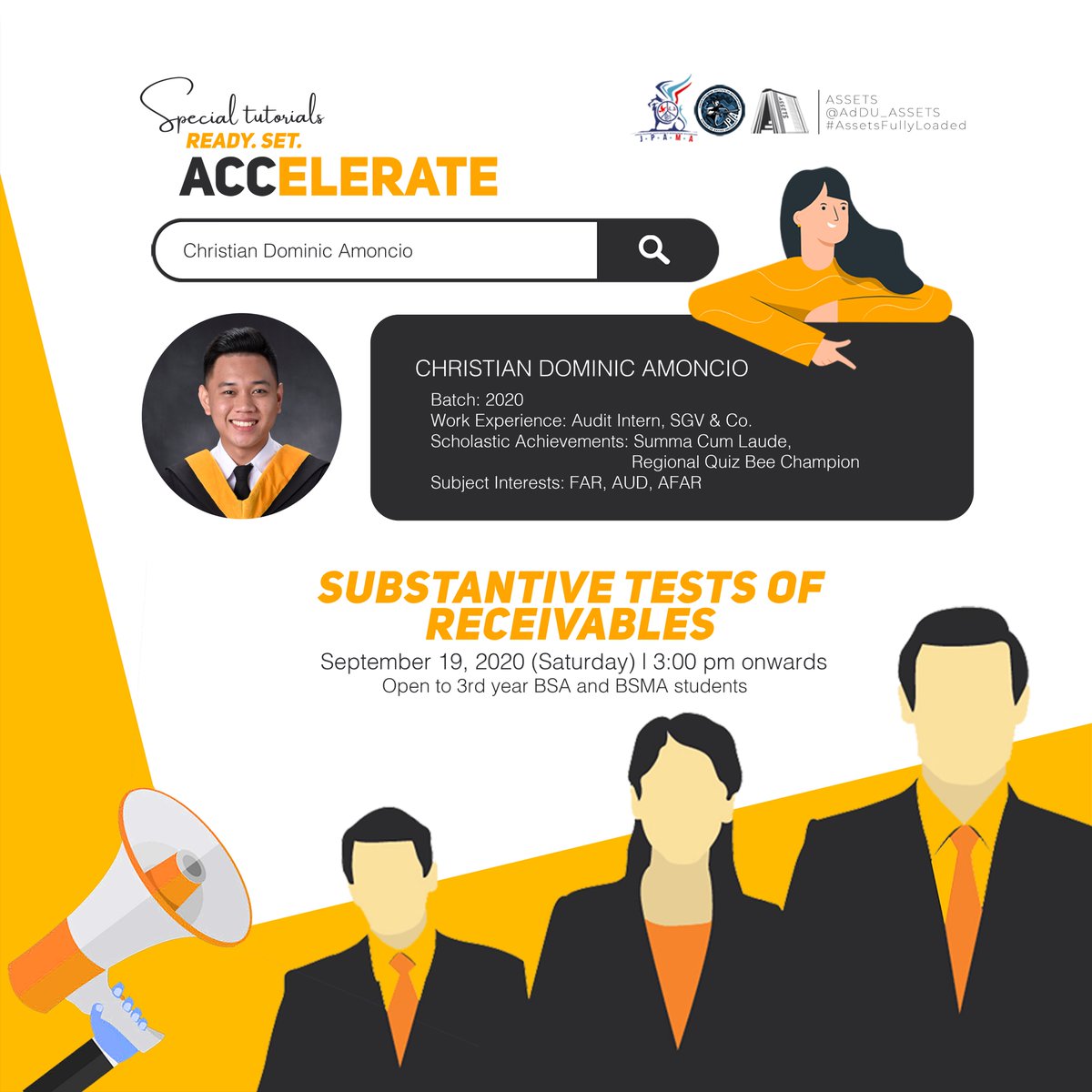 AdDU_ASSETS's tweet photo. Third time's a charm! βοΈ The third wave of special tutorials is finally here. β¨
Don't miss out on this opportunity. Registration will be open until September 17, Thursday.
https://t.co/3fJzmFDQSE
#ASSETSFullyLoaded #JPIAbante #BestOfBoth #AlwaysAbovePar https://t.co/NHPXWIjSmD