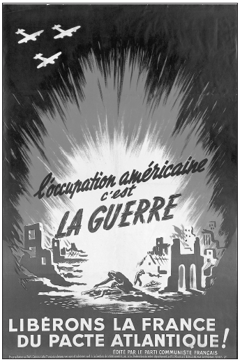 5/ Après la 2nde Guerre mondiale et la création de l’OTAN, la présence militaire américaine est très forte en France, suscitant la méfiance d’une partie de la population et de la classe politique. Une aide financière massive est également apportée via le plan Marshall (1947).