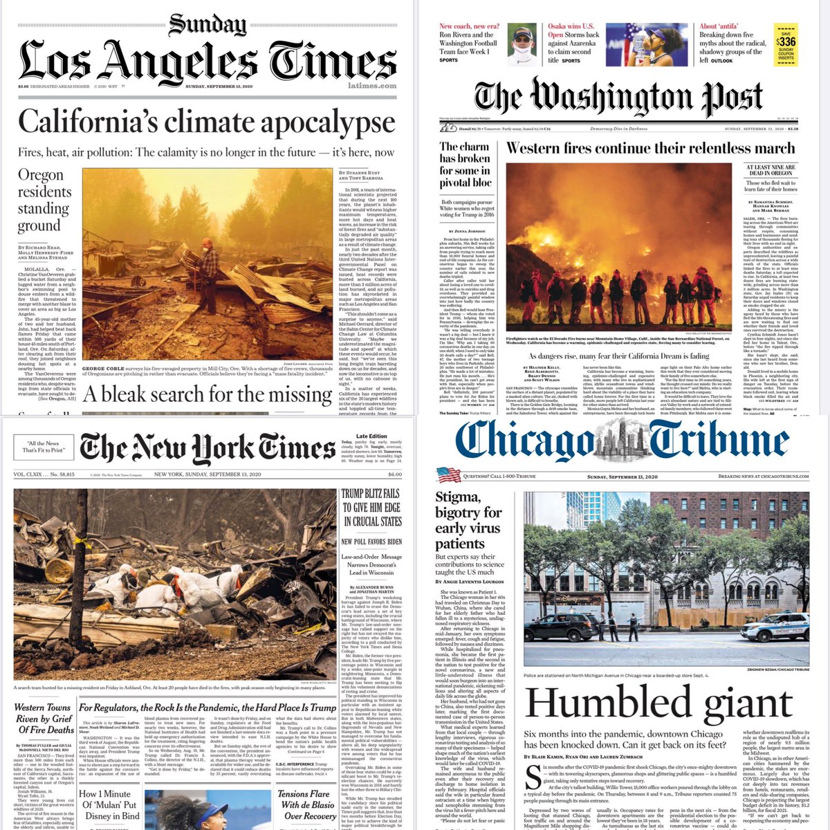 Chetan Bhattacharji Short Thread On Climatechange Impact On Last Sunday S Front Pages Worldwide Big Change Direct Attribution Of California Disaster To Cc No Change Biggest Headlines From Press Closest To Fires Headlines