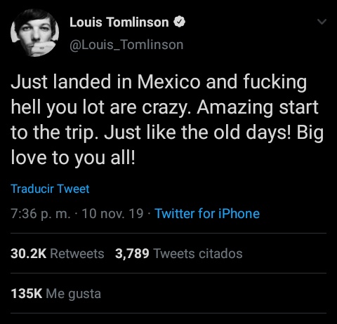 Pero nuestra sorpresa fue que Louis se sintió muy feliz con el recibimiento tan alocado y cálido que le dieron, tanto que hasta nos dedicó un tweet minutos después.
