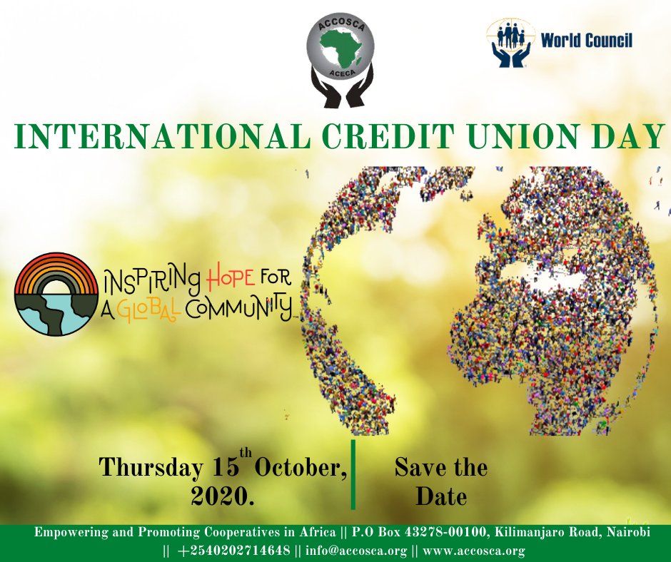 accosca's tweet photo. Did you know that the International Credit Union (ICU) Day has been celebrated on the third Thursday of October since 1948? This year,  under the theme "Inspiring hope for a global community" the ICU day seeks to celebrate the spirit of the global sacco movement. Stand by! https://t.co/xMZOnj0y8e