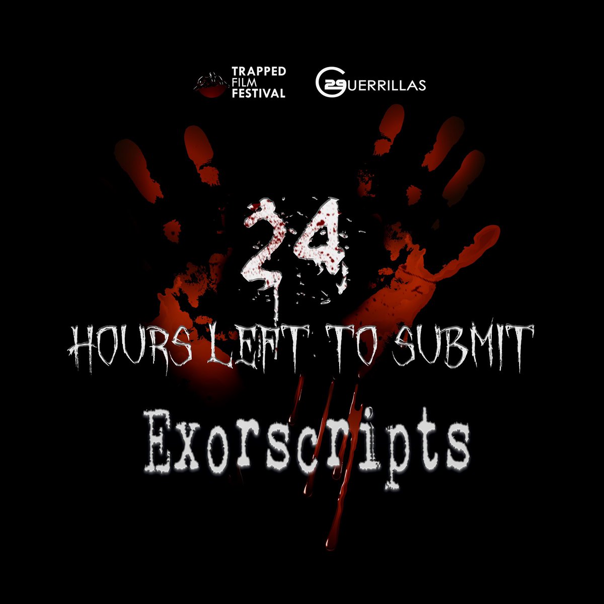 -What’s this?! Only 24 Hours left to submit to the “TFF: Exorscripts” screenwriting competition! 

-Submission close tomorrow, September 15th, 2020 at 11:59 PST. 

-For more information and to learn how to submit your script visit:
#trappedfilmfest 

trappedfilmfestival.com