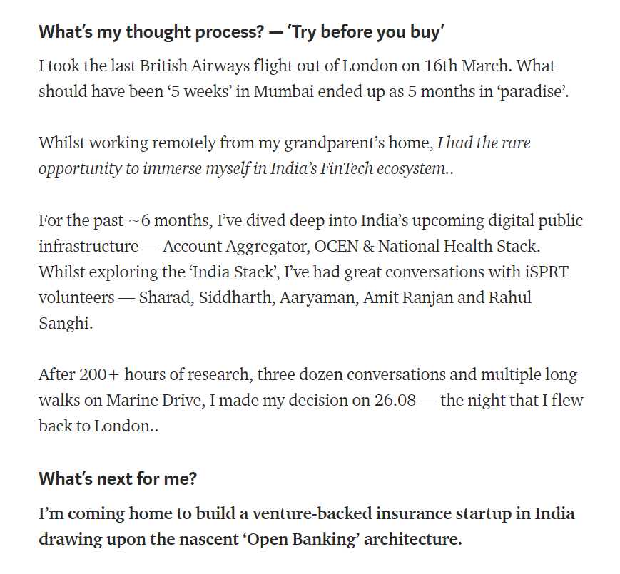 What's next?- I've spoken folks at  @India_Stack &  @Product_Nation ( @sharads,  @AaryamanVir,  @RahulSanghi1,  @amitranjan amongst others) about FinTech in India...I'm coming home to build a venture-backed insurance startup powered by India's consent architecture