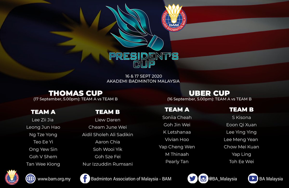 UnifiSports's tweet photo. #ThomasCup &amp; #UberCup ditunda tapi pelan asal @BA_Malaysia untuk menganjurkan President's Cup esok &amp; Khamis akan diteruskan macam biasa.

Simulasi kejohanan berpasukan &amp; amat baik untuk semua pemain berada dalam mood pertandingan. 💪🏻 #sTayMindful #KamiTeamMalaysia https://t.co/UeZEwkwVJB