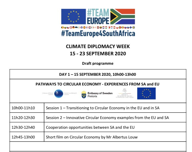 Follow the #ClimateDiplomacyWeek conversation on the circular economy today with @Youth_SAIIA! 

#justgreentransition
#youthareleading
#SA_EUTalk