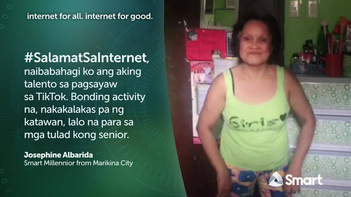 SmartNewsroom's tweet photo. Para kay Josephine Albarida, graduate ng Smart Millenniors program sa Marikina, mahalaga ang pagiging aktibo ng isang senior citizen katulad nya, lalo na sa panahon ng pandemya. | https://t.co/8wK0LrfYjG | #SalamatSaInternet #InternetForAll #InternetForGood #SmartMillenniors https://t.co/liqD7iMZih