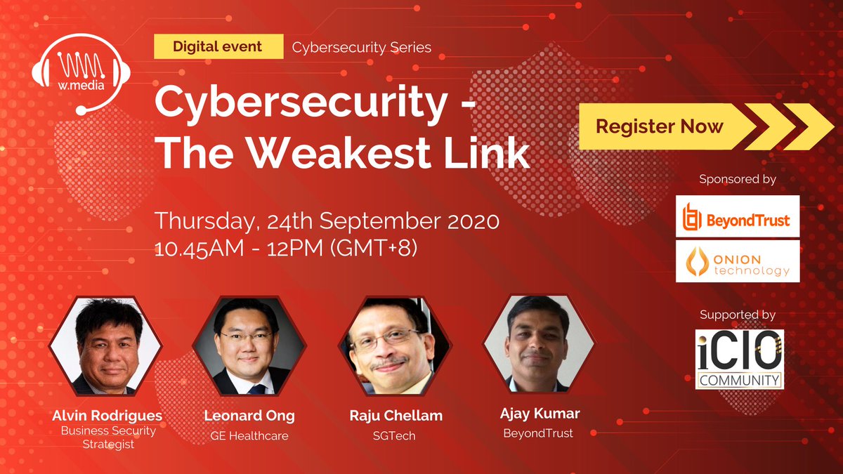 Cybersecurity enthusiasts, come and join us virtually on the 24th September 2020

Register now at lnkd.in/gYpkhK2

#cybersecurity #cyberattacks #beyondtrust #fullertonhealth #sgtech #wmediaevent #digitalevents