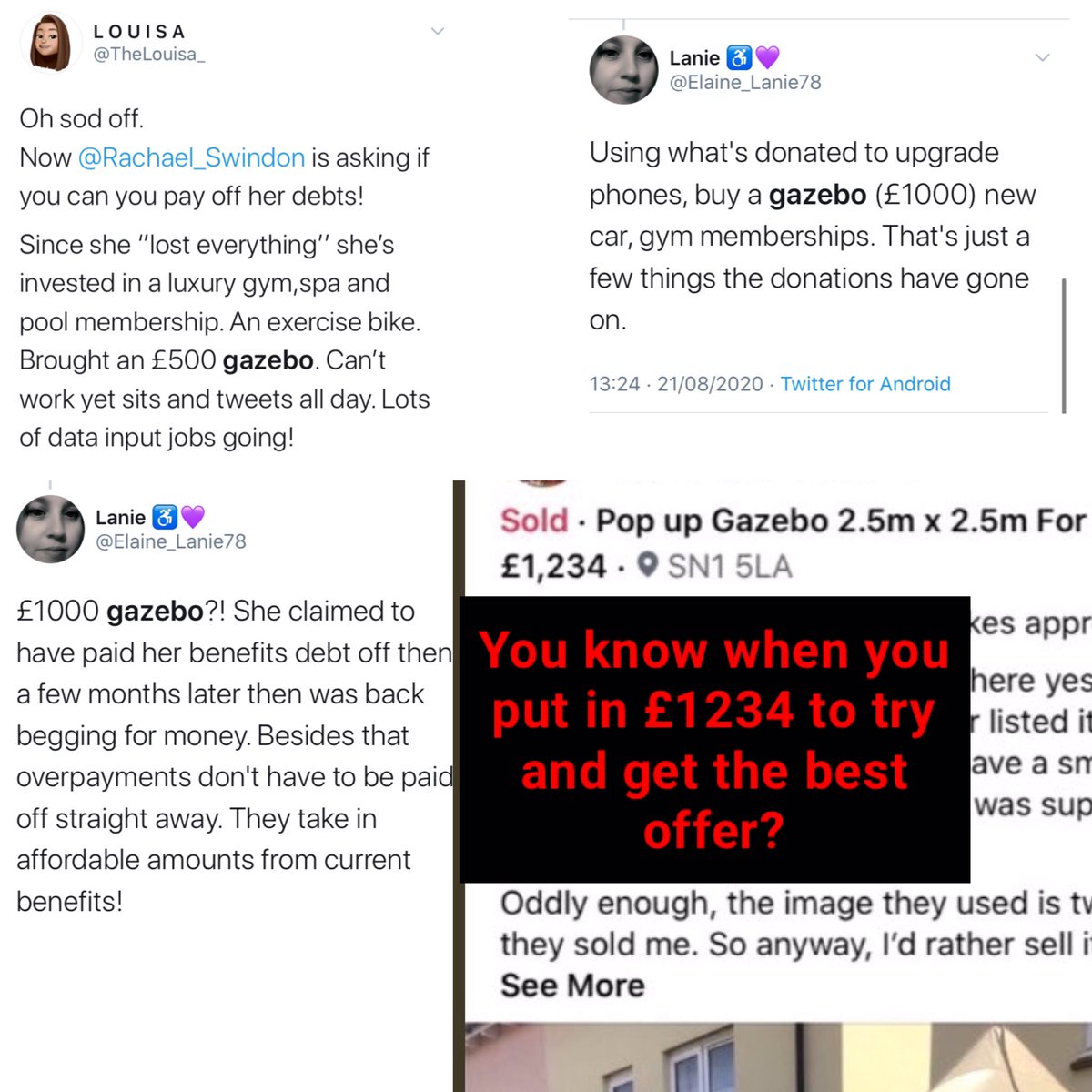 A short thread about erm, a Gazebo. One of the (many) lies repeated about me refers to me owning a £500/£1000/£1200 gazebo. So let’s put this straight first. This one lie, repeated by the same people, ensured I had messages sent to me calling me “vile scum”... 1/8