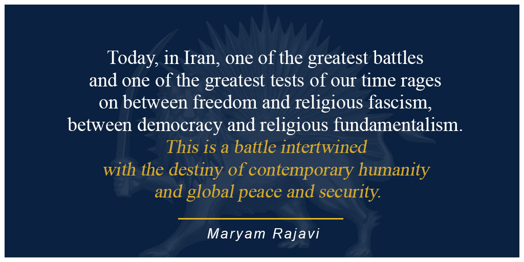 Maryam_Rajavi's tweet photo. We urge all governments and international bodies to stand with the people of #Iran in this historic showdown against the Iranian regime that is the greatest threat to world peace and security. #NoImpunity4Mullahs https://t.co/KORqW96O4B