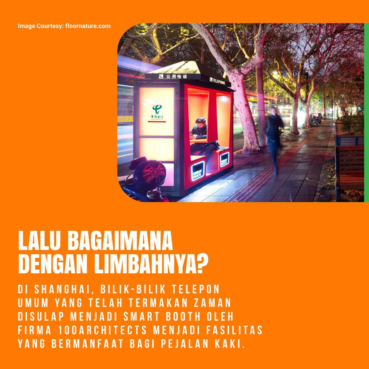 dreamers_lab's tweet image. Pernah terpikir kemana semua #limbah bilik telepon umum ketika sudah tidak terpakai lagi? Di Shanghai, firma 100architects mengolahnya menjadi #smartbooth. Ini ceritanya.