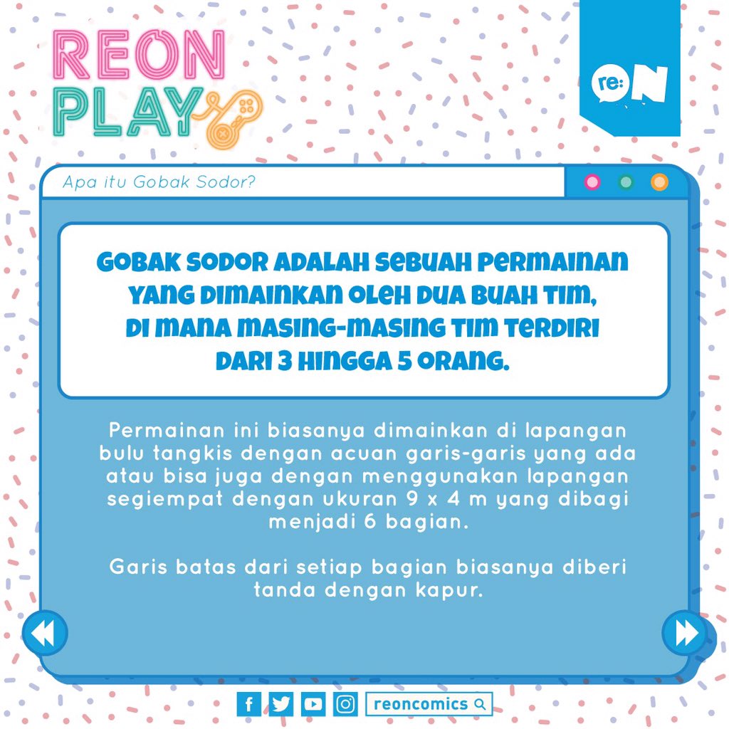 reoncomics's tweet photo. Kembali lagi di re:ON Play!
Masih seputar permainan tahun 90-an! Kali ini kita akan bahas permainan Gobak Sodor! Siapa nih yang dulu suka main ini?
Belum tau permainan ini? Yuk, cari tau apa itu Gobak Sodor dan cara bermainnya di sini!
#reonplay #permainan90an #gobaksodor https://t.co/4oTjnkKeL3