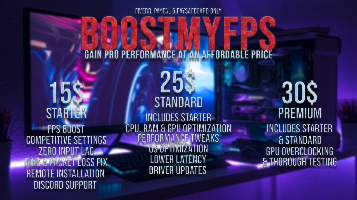 jesperstv's tweet photo. Gain Pro Performance at an affordable price.
Bought by Gamers from all around the World.
With over 70 orders since December 2019.
Get yours starting today - Send me a DM.
#FPSBoost #FPSBoosting #Optimizing #BoostMyFPS https://t.co/rYpMUCix1M