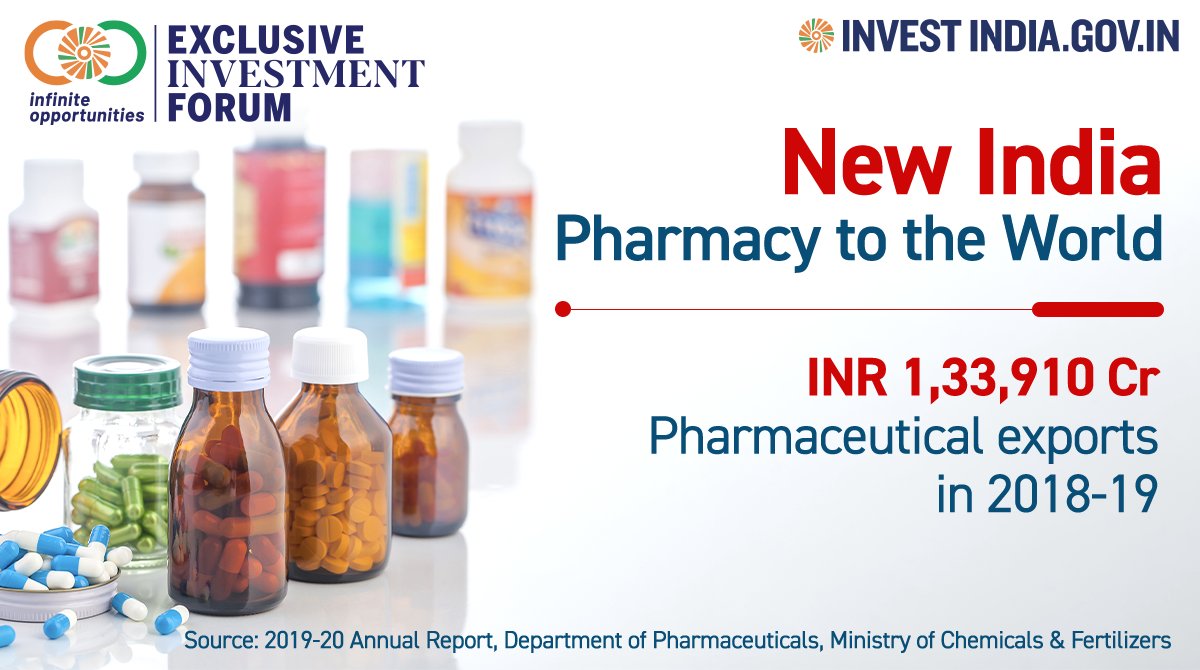 investindia's tweet photo. #EIF2020

#NewIndia exports pharmaceutical products to over 200 countries including highly regulated markets of the US, West Europe, Japan &amp; Australia. During 2018-19, country's pharma exports recorded a growth of 10.72%.
Learn more: https://t.co/jSRO33QTL3

#InvestIndia https://t.co/egHGd9F4VQ