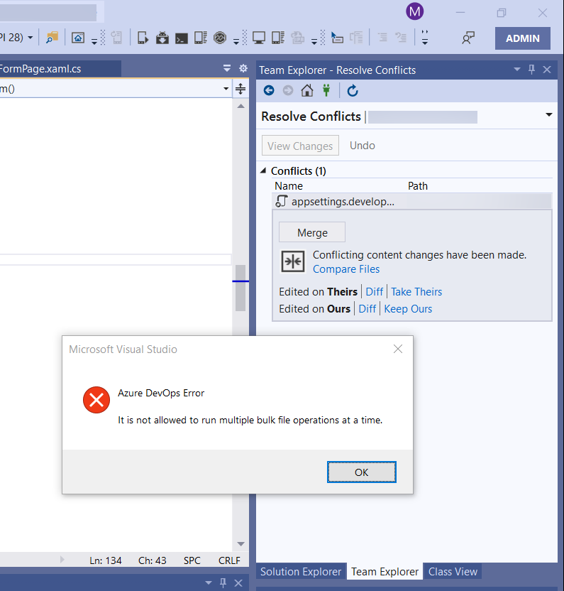 I sometimes wonder why I bother updating Visual Studio... It would be nice to resolve the odd Git conflict without some cryptic message appearing #visualstudio #mergeconflict #tedious