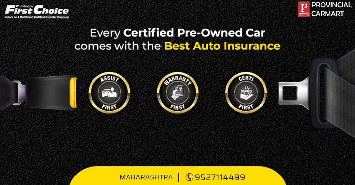 Provincialauto's tweet photo. Your certified car from Mahindra First Choice comes with the industry's best auto insurance so that you can drive worry-free!
Call us on 9527114499
#provincial_carmart #DrivenByTrust #mahindrafirstchoice #certifiedcars #usedcars #buycars #sellcars #autoinsurance #assistfirst https://t.co/0Ylbi4BxJN