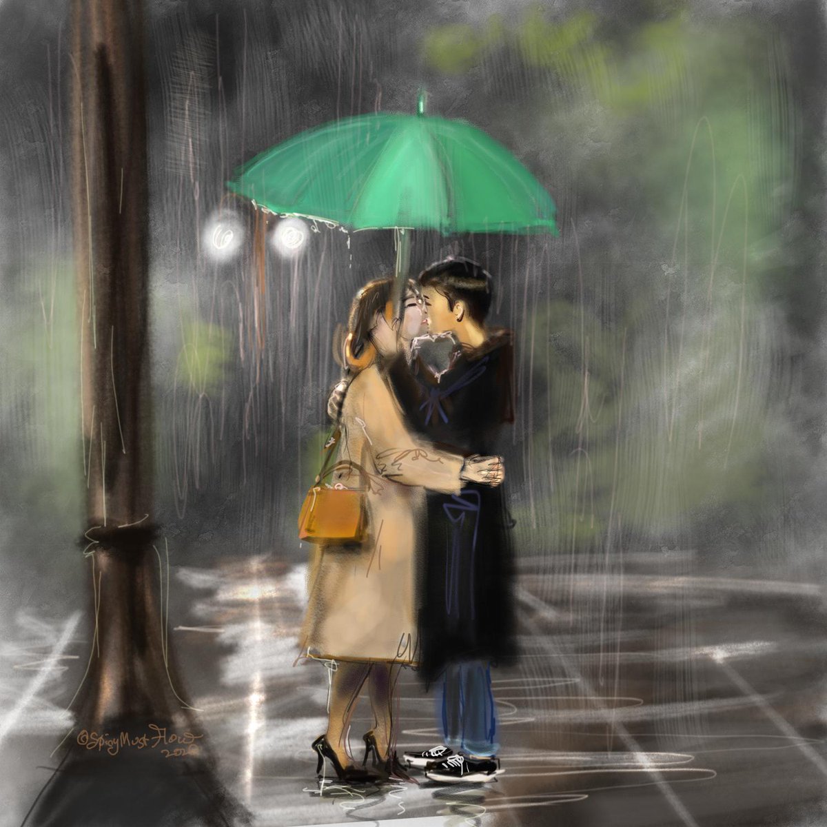 This amazing #koreandrama #romance #rain #art - Son Ye-jin and Jung Hae-in - a kiss in the rain