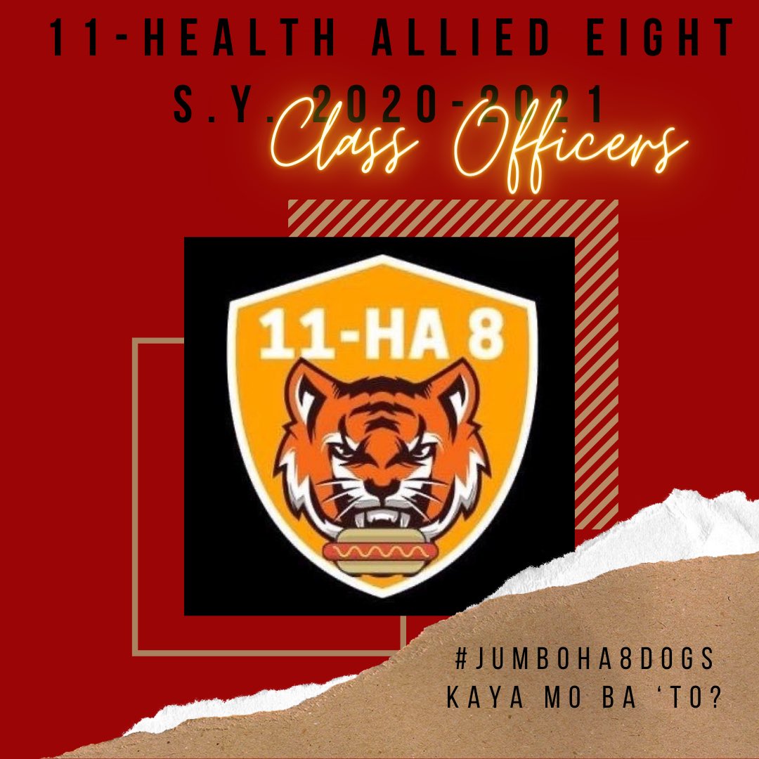 HealthAllied8's tweet photo. Meet the newly elected officers of Grade 11 Health Allied Eight for the Academic Year 2020- 2021.
#jumboha8dogs ✨ https://t.co/X4CKB6QyEo
