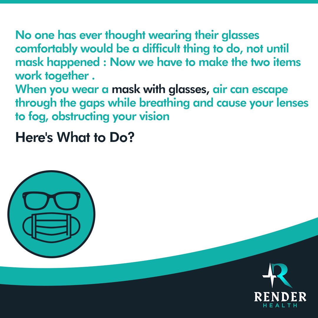 RenderHealth's tweet photo. If you're struggling to keep your glasses clear while wearing a mask , here's what to do.

#renderhealth #covid_19 #healthyliving https://t.co/adWagu8KLj