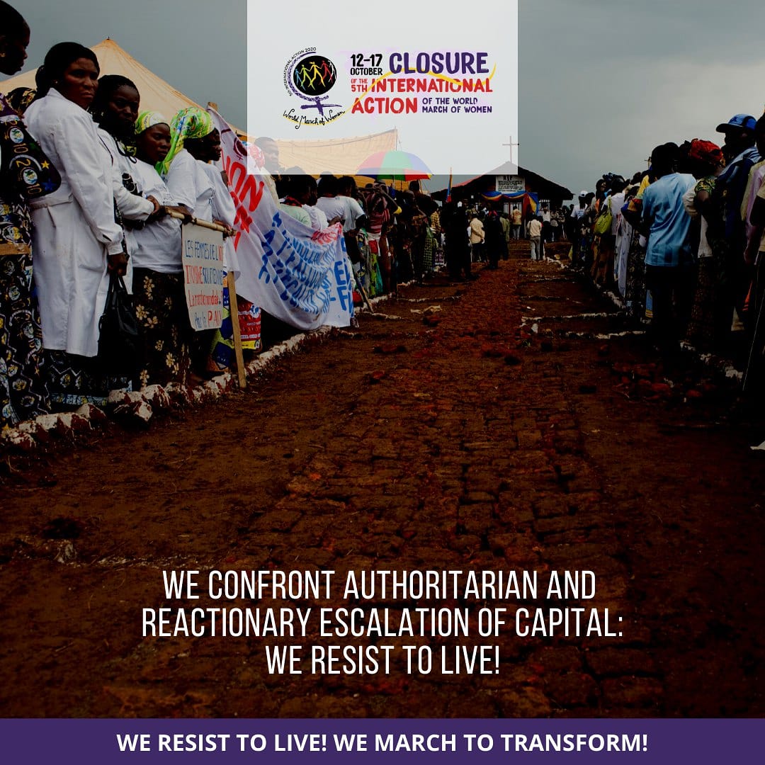WorldMarchWomen's tweet photo. We call on women in movements from around the world to join the closing activities of our 5th International Action, from october 12 to 17, 2020.
See more en https://t.co/Qhvy0S40l3
#resistAndtransform #wmwinaction2020 #5thInternationalAction https://t.co/DWg4OpN57l