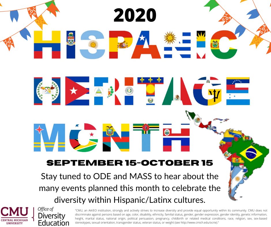 OIDEIatCMU's tweet photo. Happy start of Hispanic Heritage Month! Make sure to Follow @ODEatCMU  and @MASS_CMU  to stay up to date on this month's events. Esperamos verlos ahí! We hope to see you there! https://t.co/JLYlJy7TMq