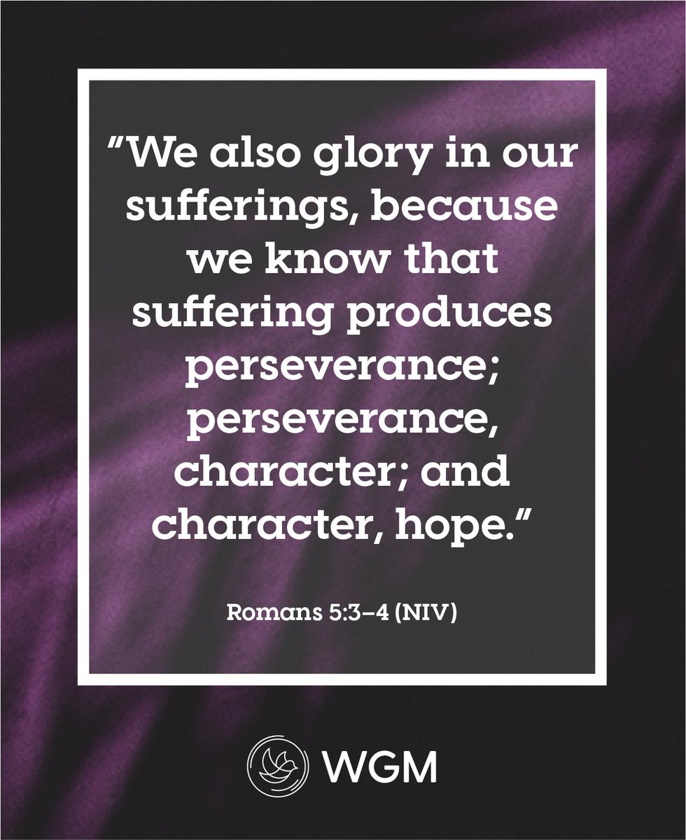 WGMtweets's tweet photo. “We also glory in our sufferings, because we know that suffering produces perseverance; perseverance, character; and character, hope.” Romans 5:3–4 (NIV)
Whatever challenges you’re facing today, know that God is working through them to shape you.
#scripturetuesday #growth https://t.co/CKejOBex3t