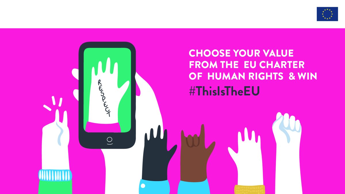 EuropeanYouthEU's tweet photo. ✅Dignity
✅Freedoms
✅Equality
✅Solidarity
✅Citizens' rights
✅Justice

Share a photo 📷 of yourself with an inspiring quote about the EU values written on your hands ✋ arms 💪 or face 😀 it &amp; win nice prizes! 

➡️ https://t.co/9NXgh7Rl4B

#ThisistheEU #YourEURights https://t.co/vz0ghF6FFj