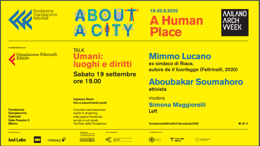 feltrinellied's tweet photo. Sabato 19 alle ore 19 appuntamento con #MimmoLucano autore de #IlFuorilegge e @aboubakar_soum per #AboutACity in @FondFeltrinelli a #Milano https://t.co/uRbvfEA0Mv