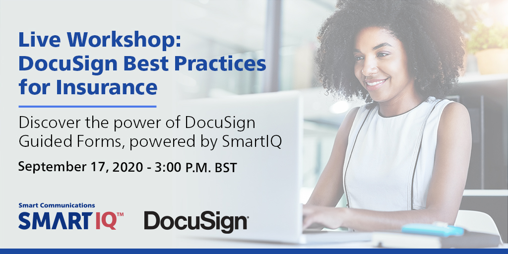 CCMInnovators's tweet photo. Watch @DocuSign bring to life how #GuidedForms, powered by #SmartIQ can simplify processes, #digitize journeys and improve the #customerexperience for #insurance companies. We can't wait to listen in, and so should you! Register here: https://t.co/RaByam47Bv https://t.co/KsXv2Syihy