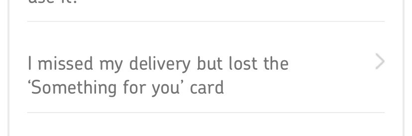 justmikeg's tweet photo. @RoyalMail - you’re missing an FAQ for “I missed my delivery but the postman didn’t leave the ‘Something for you’ card.” Since I can’t collect from the depot, redelivey was scheduled for yesterday but still no parcel. 60 minute wait to speak to an advisor - what’s going on? https://t.co/HZTbQP9cHy