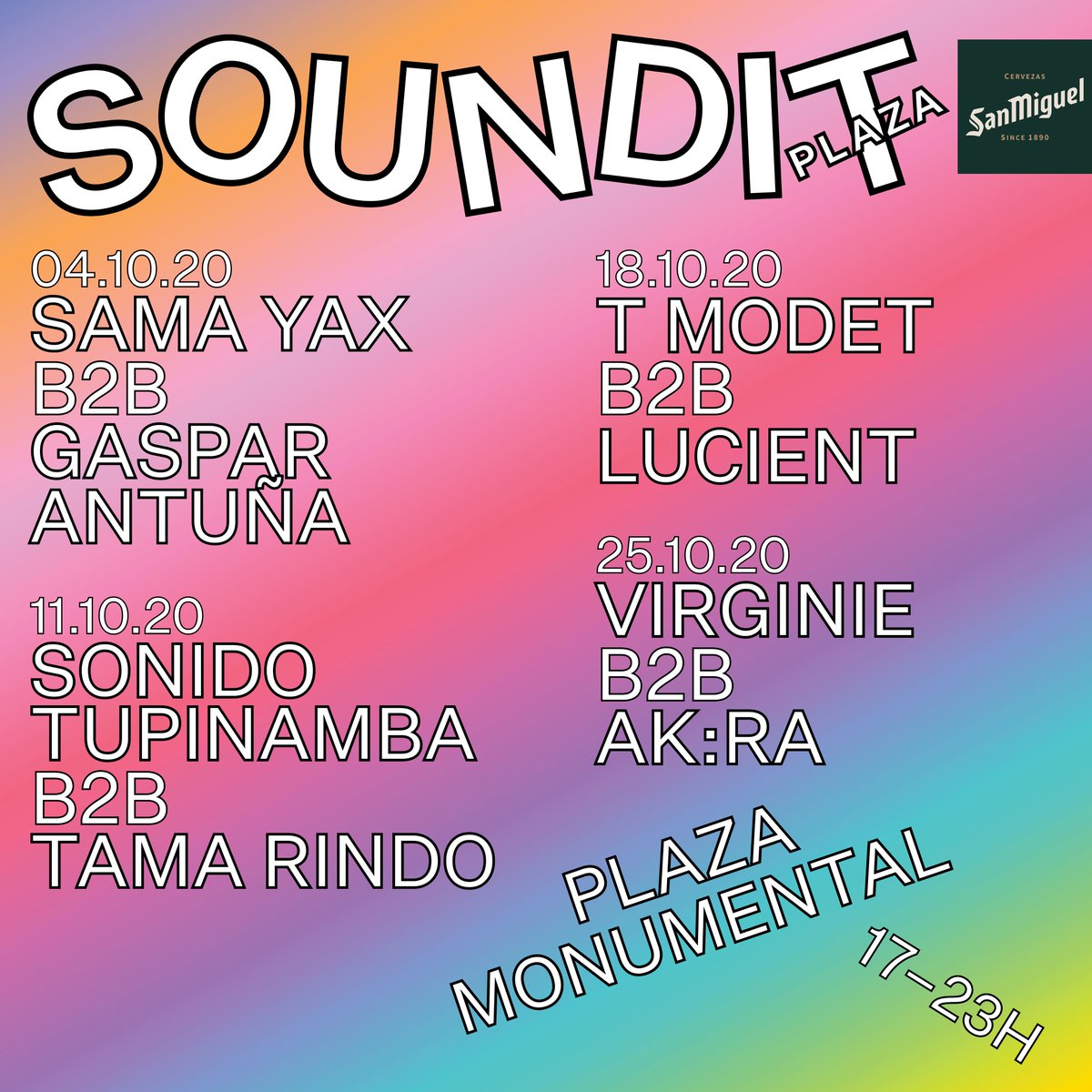 Volvemos con SOUNDIT Plaza en su versión b2b, cada domingo de octubre de 17h a 23h en la emblemática Monumental Multiple musical notes ¡Entradas ya disponibles por 12€! 

🎟 entradas.codetickets.com/entradas/sound…