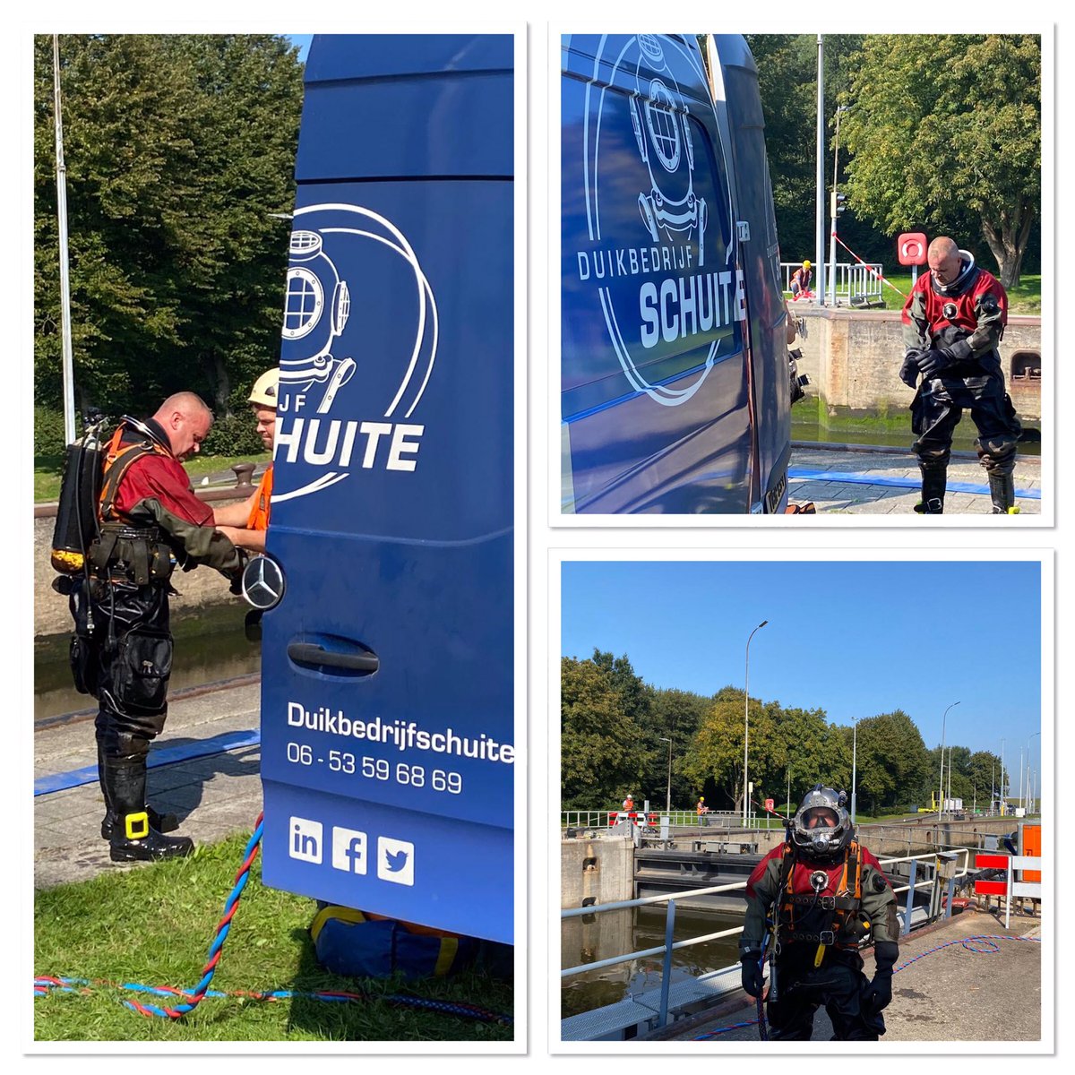 Vandaag en komende dagen duiken bij de Zeesluis in Farmsum. Wat hebben we toch een mooi vak! #duikwerkzaamheden #duikbedrijfschuite #24/7
