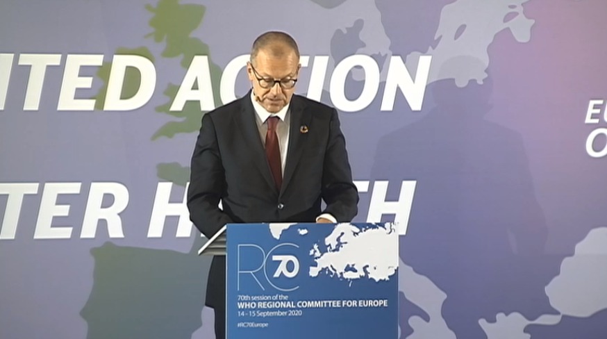 IFMSA's tweet photo. Closing session of @WHO_Europe #RC70EUROPE, with Dr @hans_kluge addressing the region, stressing that we are still not out of the woods with the #COVID19 pandemic and highlighting that No One is Safe until Everyone is Safe!
#IFMSA4WHO #Advocating4europe https://t.co/8fy2MRSXFy