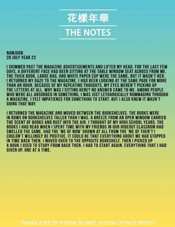 Thanks to  @amruwithluv I found the notes hshdhd so it was mentioned before that namjoon went to visit the library but there was also a chapter in notes 2 that mentioned everyone going on about their lives and joon visiting the library frequently I'll link it when I find it