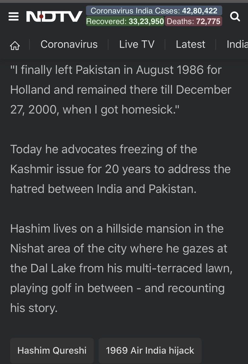 After Hashim Qureshi was released from Pakistan having served long prison term for espionage on behalf of RAW, he moved to Europe in 1986He established relations with RAW & after campaigning in Europe for Indian interests moved to India to undermine pro-Pakistan Kashmiris/47