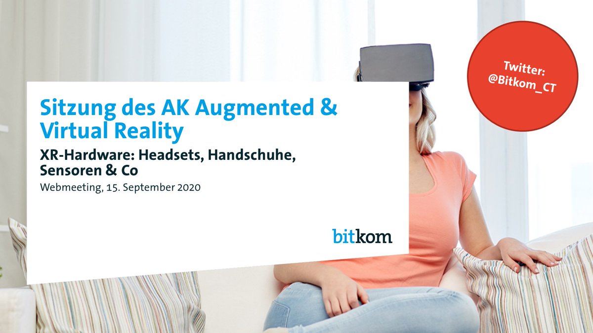 Bitkom_CT's tweet photo. Welche Trends gibt’s bei der Hardware für #VR & #AR? Dazu gleich eine Sitzung des Bitkom-AK AR&VR mit Vorträgen von @Aschenbrennerin @awetechinnolab, Marc Necker @Daimler, Andreas Knoll #Ratiodata, Daniel Seiler @aucta_io, Robert Schulte @HOLOneering. https://t.co/KJwGJxkz8x https://t.co/cHfDfVopfS