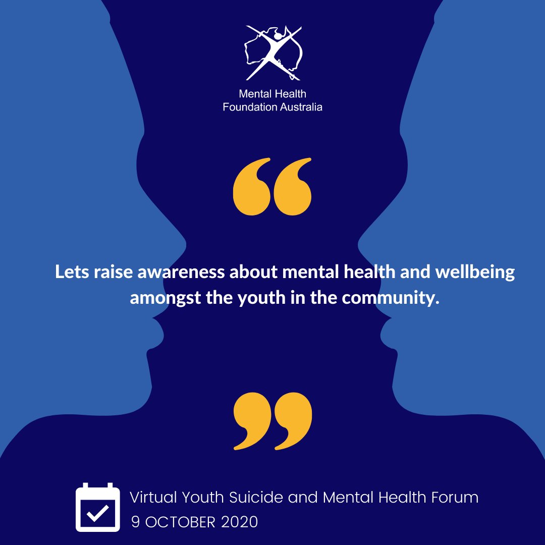 MHFAus's tweet photo. Let's build on the works and foundation that has been layed by joining us at the Youth Suicide and Mental Health Forum. 

To register for the forum, visit https://t.co/HFnv6uyTEq 

#MentalHealthMatters #SuicidePrevention #YouthSuicide #MHFA #NMHM2020 https://t.co/wO403SAmTD