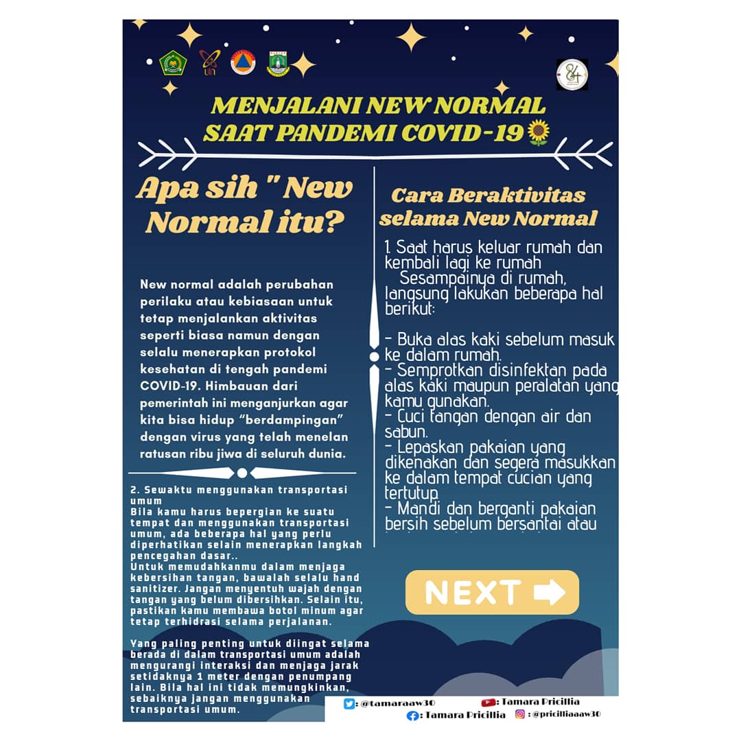 tamaraaw30's tweet photo. 🌻 Day 15 🌻 
Assalamualaikum Wr.Wb
Hai hai selamat siang semuanya 🖐️
Hari ini aku mau ngasih tau banyak pengetahuan lagi loh, pengetahuan kali ini yaitu terkait " Apa itu New Normal? dan cara beraktivitas selama masa New Normal ini ?" https://t.co/IBZTg2CbxJ