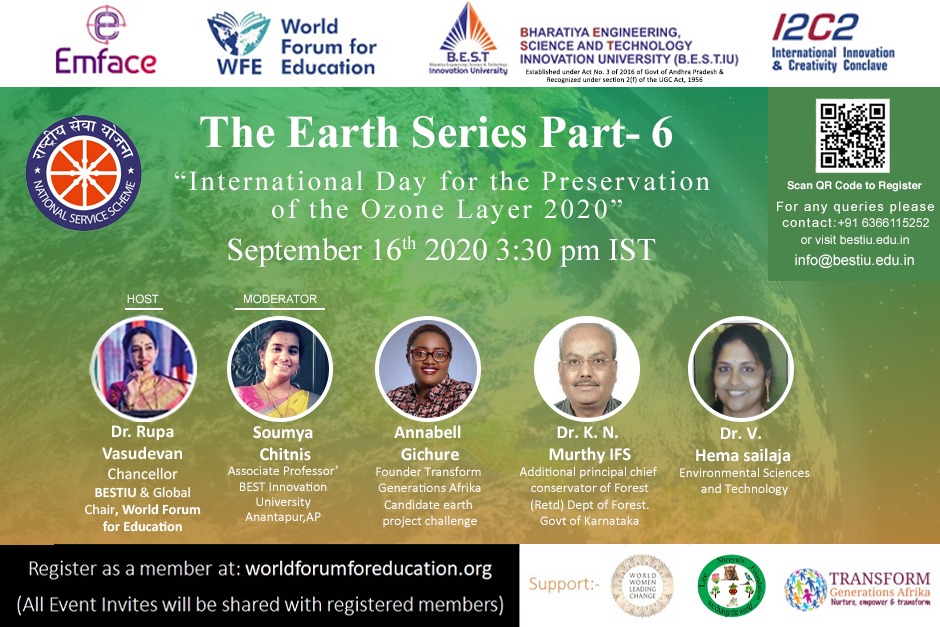 bestiu20's tweet photo. BESTIU NSS Cell presents "Earth"(Part - 6) on the occasion of “International Day for the Preservation of the #Ozone Layer 2020“
Register -https://t.co/EAQ2CgqXz8
#webinar #Earthconservation #Earth #farming #SaveThePlanet #climatechange #WorldOzoneDay
@V_Rupa @_NSSIndia https://t.co/mbSKvYXXxk