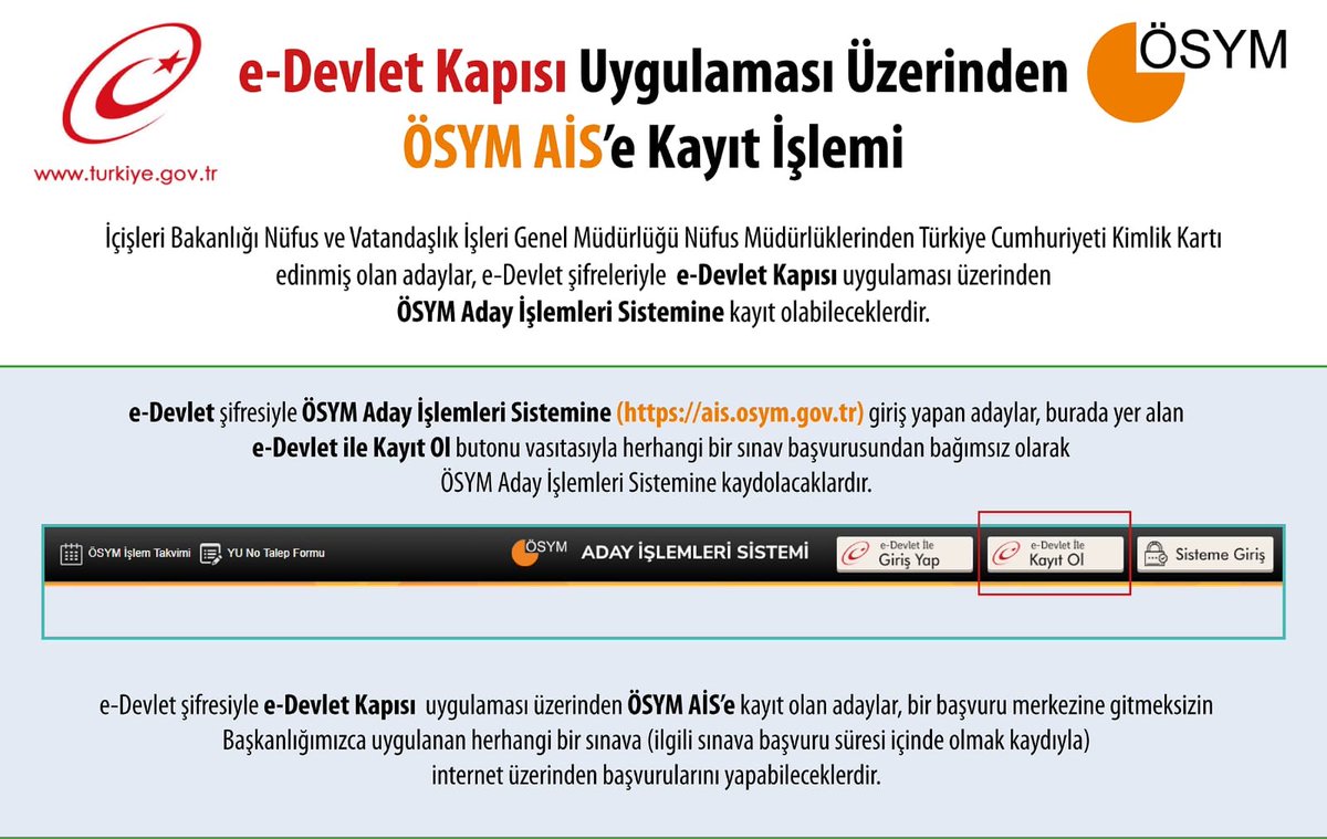 Prof Dr Halis Aygun Nufus Mudurluklerinden Turkiye Cumhuriyeti Kimlik Karti Edinmis Olan Adaylar E Devlet Sifreleriyle E Devlet Kapisi Uygulamasi Uzerinden Osym Aday Islemleri Sistemine Kayit Olabileceklerdir Prof Dr Halis Aygun Nufus Mudurluklerinden Turkiye Cumhuriyeti Kimlik Karti Edinmis Olan Adaylar E Devlet Sifreleriyle E Devlet Kapisi Uygulamasi Uzerinden Osym Aday Islemleri Sistemine Kayit Olabileceklerdir