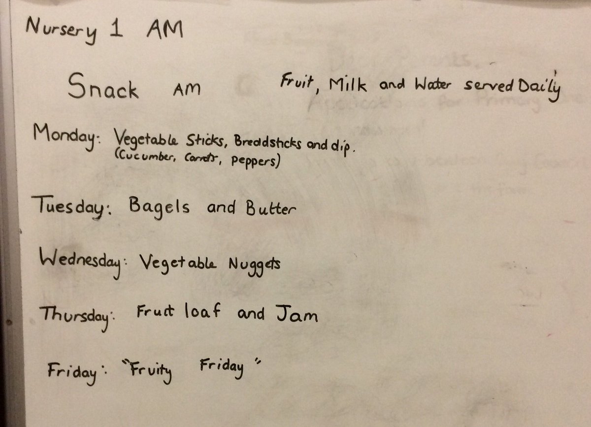 SkeneSquare's tweet photo. Nursery snack menu for this week #healthyharry #snackmenu https://t.co/6uXqXZyort