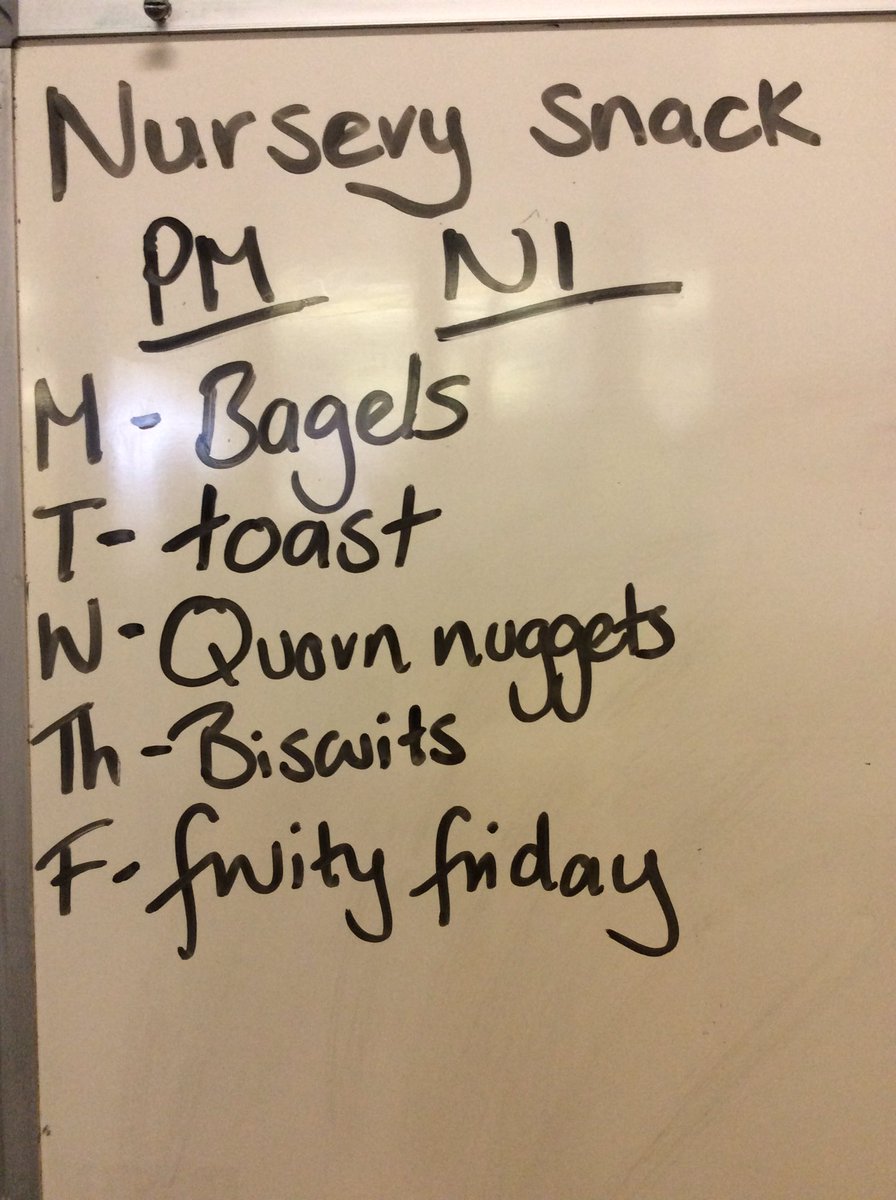 SkeneSquare's tweet photo. Nursery snack menu for this week #healthyharry #snackmenu https://t.co/6uXqXZyort