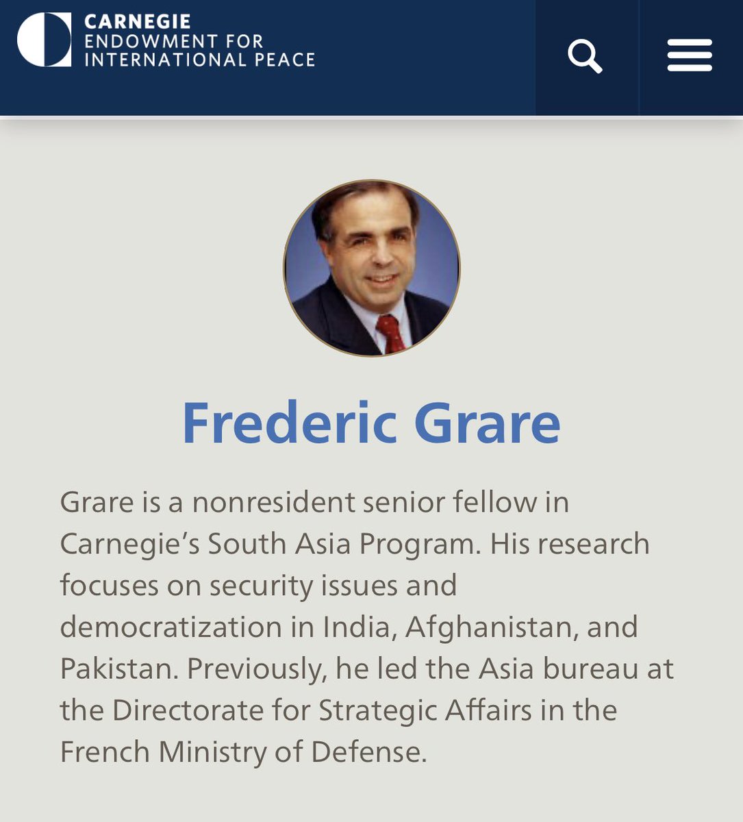 Author of the above report, the very same Frederic Grare is a former official of the French intelligence himself, who moved on to a position at the Carnegie’s Endowment’s India office as a Senior Fellow at South Asia Program.Surprise, surprise! #IndiaWagingHybridWar/65