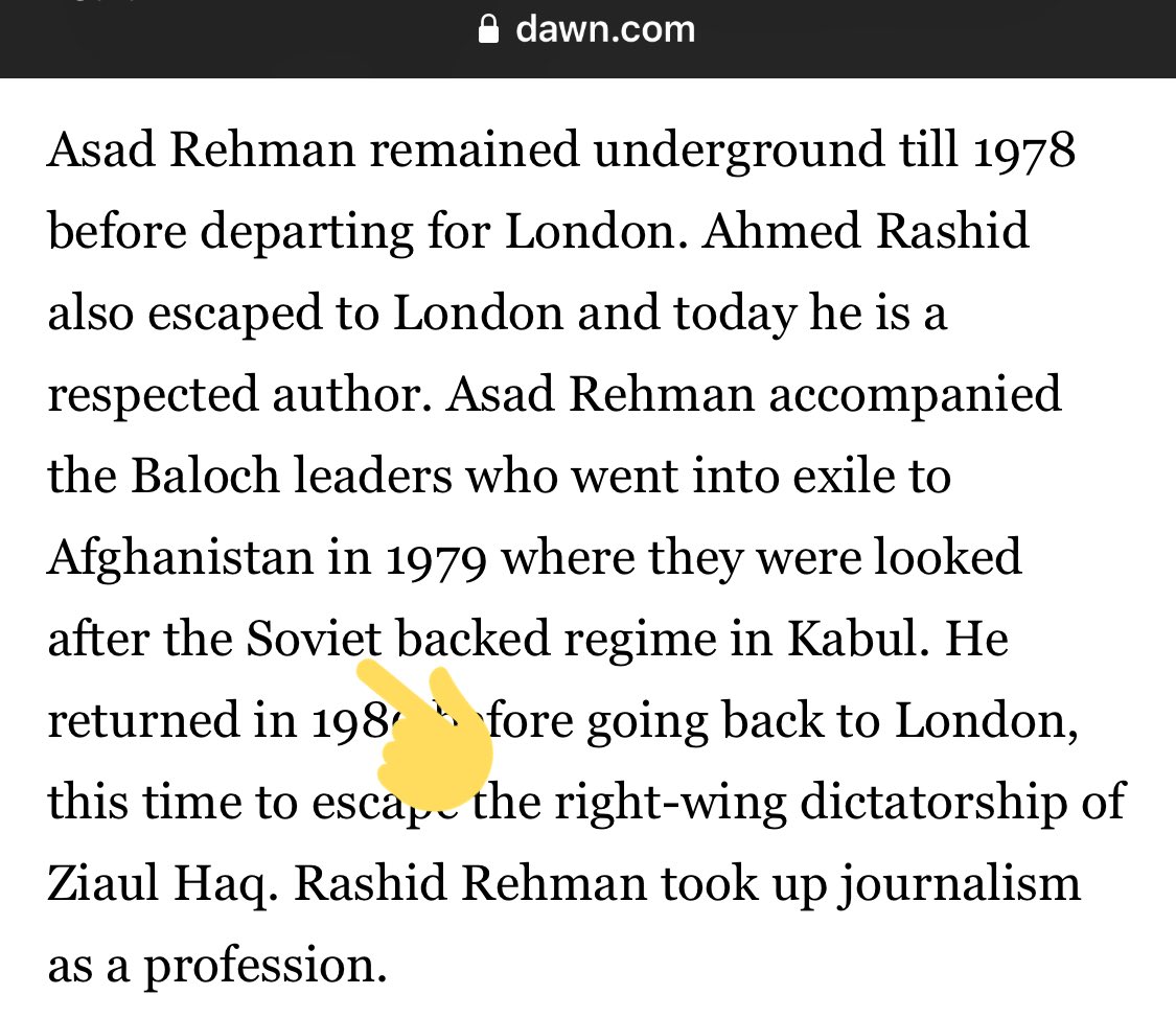 Asad Rehman was a staunch communist activist with links to Soviet KGB & Afghan Khad intelligence agencies.He left student life in London to join BLA as a group with Najam Sethi & Ahmed Rashid in 1973.But Asad actually took part in terrorist violence in Balochistan./67