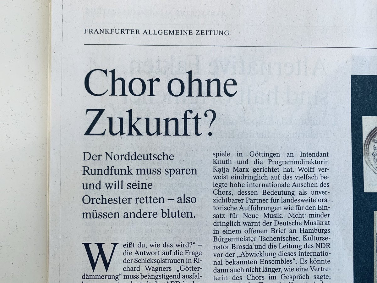 GMOrch's tweet photo. Heute im @FAZ_Feuilleton: #NDR #Chor ohne Zukunft? Plädoyer von Jürgen #Kesting für #ndrCHORerhalten #ndrCHOIRyes! @Joachim_Mischke @DMusikrat @musikzeitung @ndrkultur @kulturjournal @CarstenBrosda @PrienKarin @BettinaMartin4 @hh_bkm @ChorSingen @RuedigerKruse https://t.co/Tx5uI2uyMy